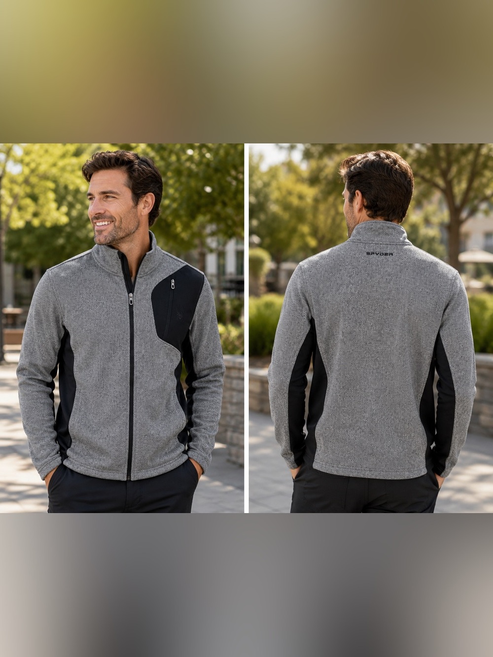 🆕 Spyder Men’s Medium Gray Black Full Zip Performance Jacket NWT